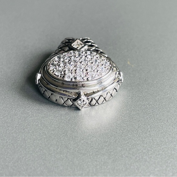 BASKET WEAVE PAVE CUBIC ZIRCONIA STERLING SILVER RING & PENDANT NECKLACE… - Picture 14 of 16